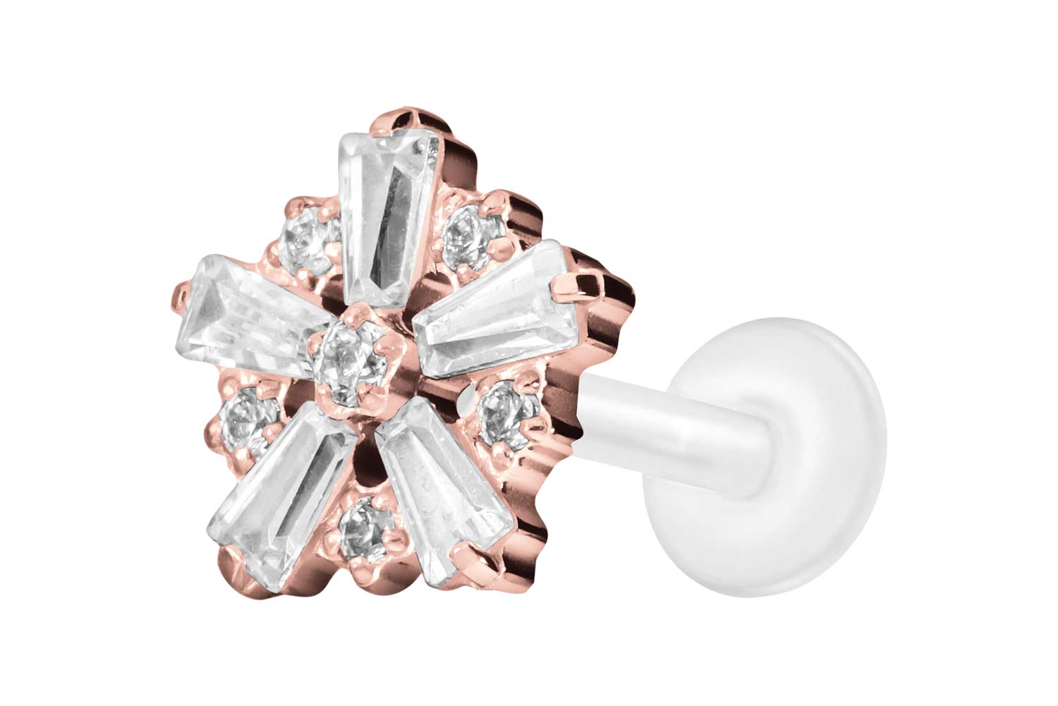 PTFE Labret Piercing mit Innengewinde + Titan-Aufsatz SCHNEEFLOCKE